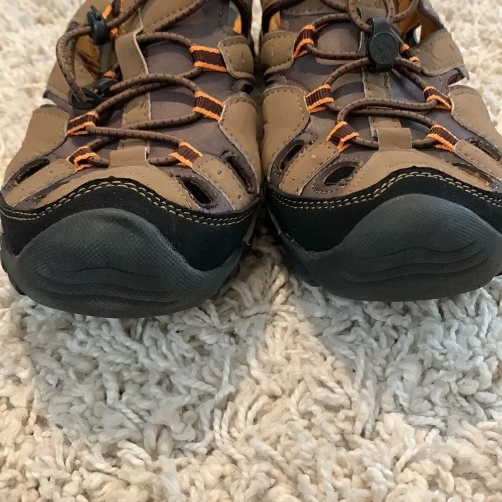 North side EUC brown/orange open back hiking shoes Size 5